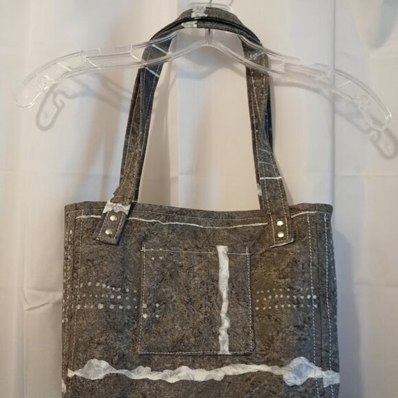 New Abstract Clouds Shoulder Bag Purse Black Gray canvas Double handle Stachel - Picture 7 of 9